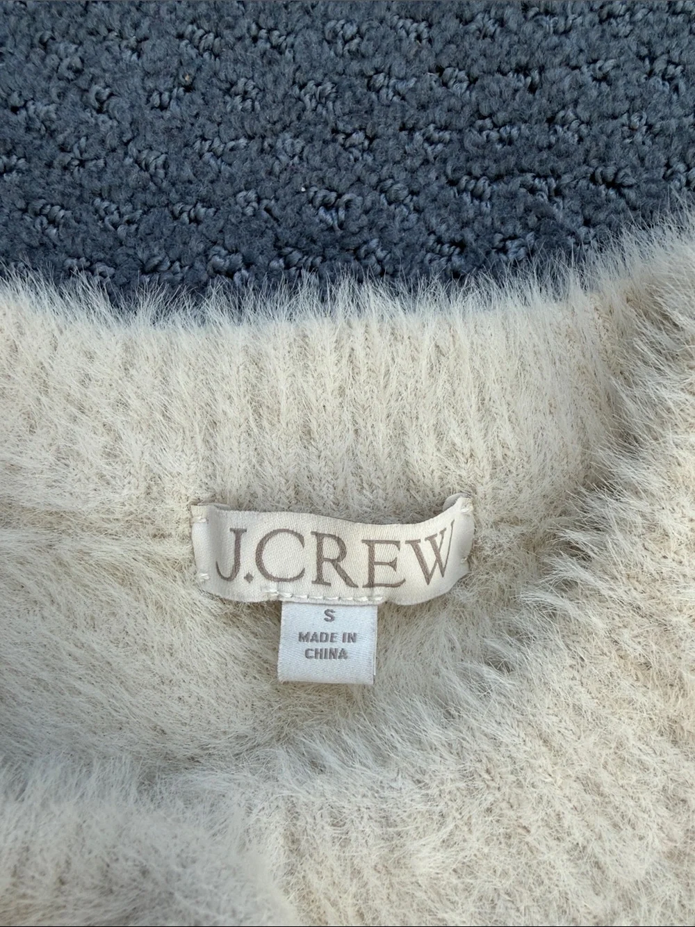 J. Crew Cream Fuzzy Cardigan with Black Pocket Stripes